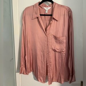 Women's Pink Rayon Satin Blouse (1X, Bust 23.5”)